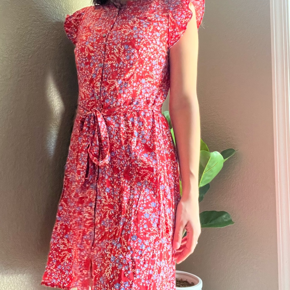 LOFT Red Floral Dress